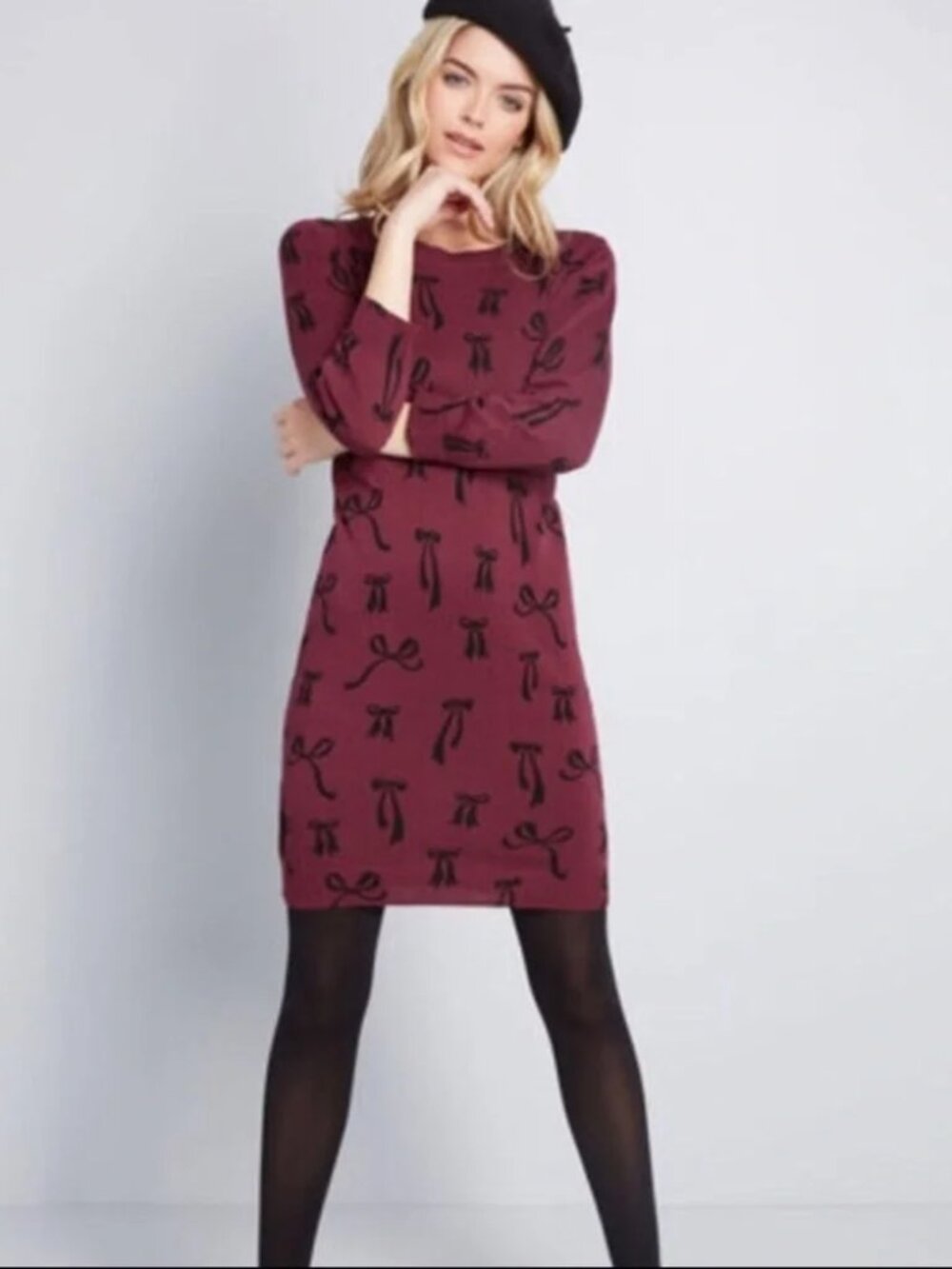 ModCloth Bow Print Sweater Dress Size Large,